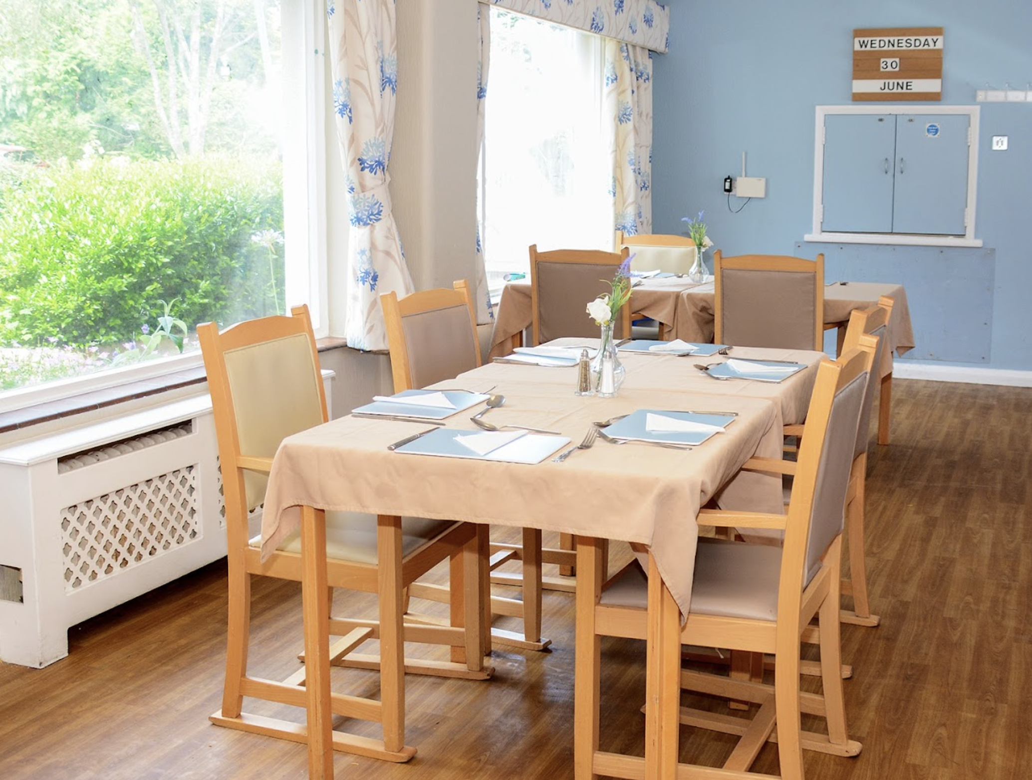 Dining room of Dorset House care home in Poole, Hampshire