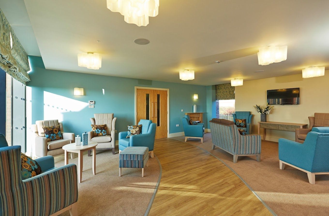 Lounge of Seacroft Grange care home in Leeds, Yorkshire