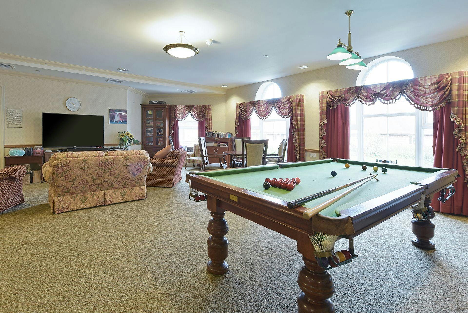 Games room of Westbourne Tower care home in Bournemouth, Hampshire