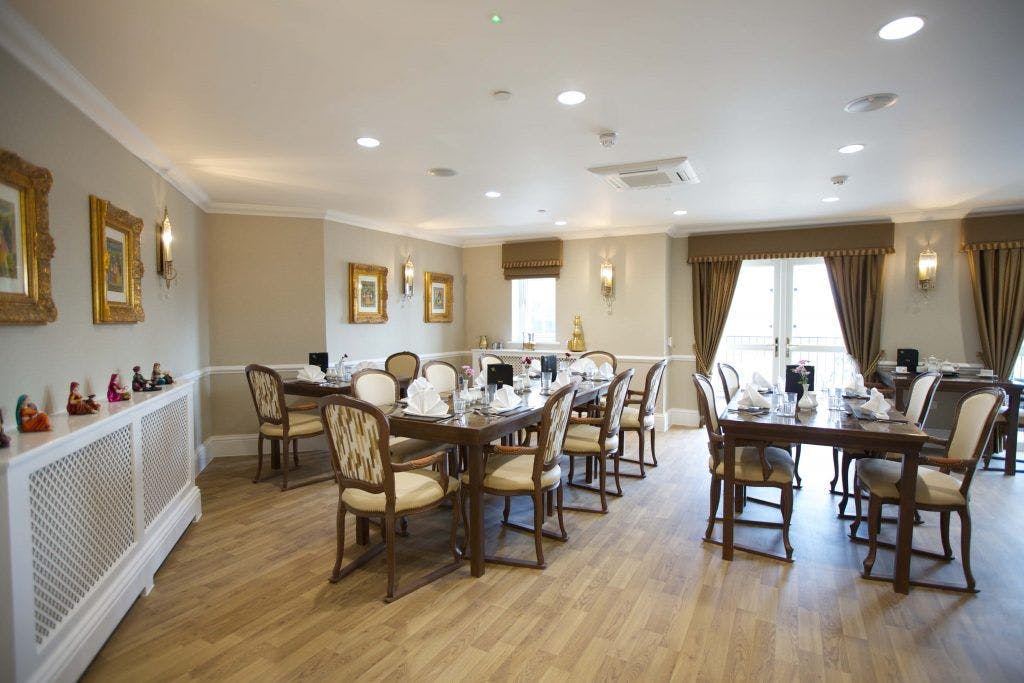 Dining area of Kailash Manor care home in Pinner, London