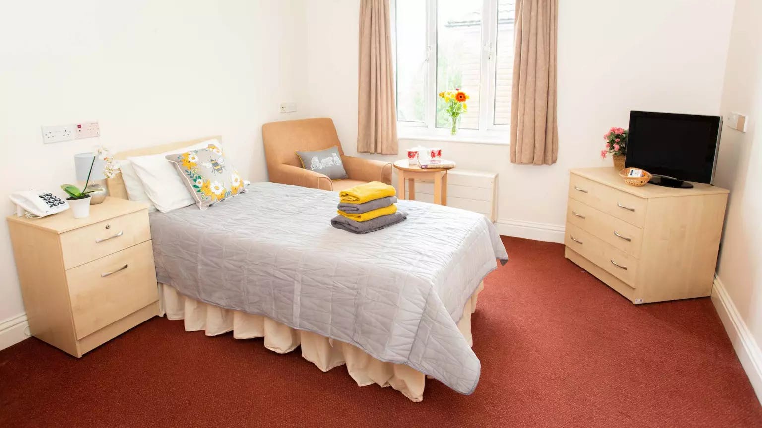 Bedroom of The Mead care home in Borehamwood, Hertfordshire