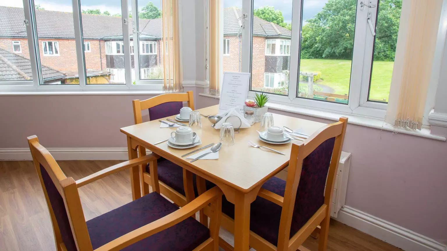 Dining room of The Mead care home in Borehamwood, Hertfordshire