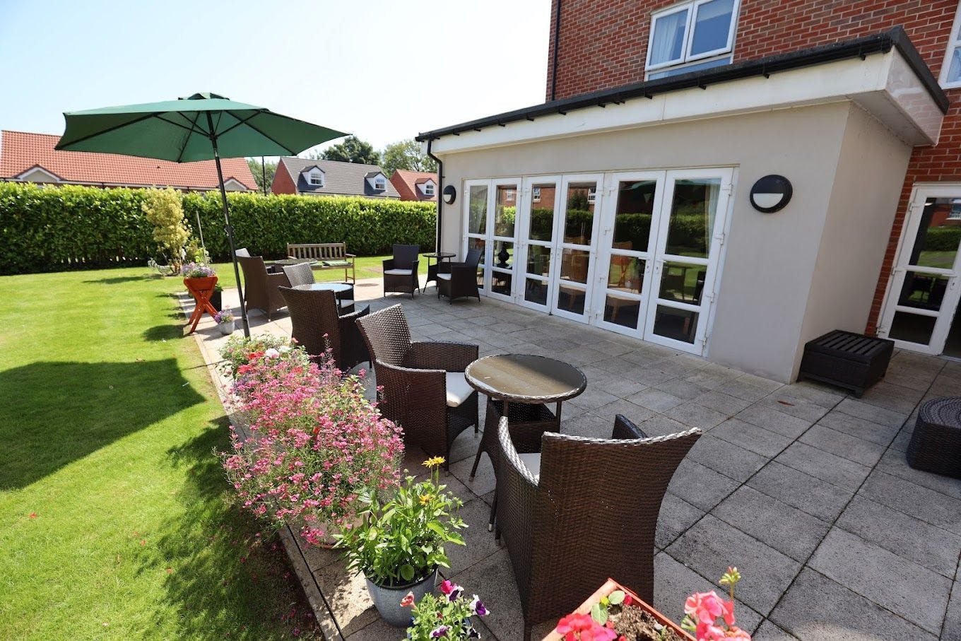 Garden area of The Moors care home in Ripon, Yorkshire