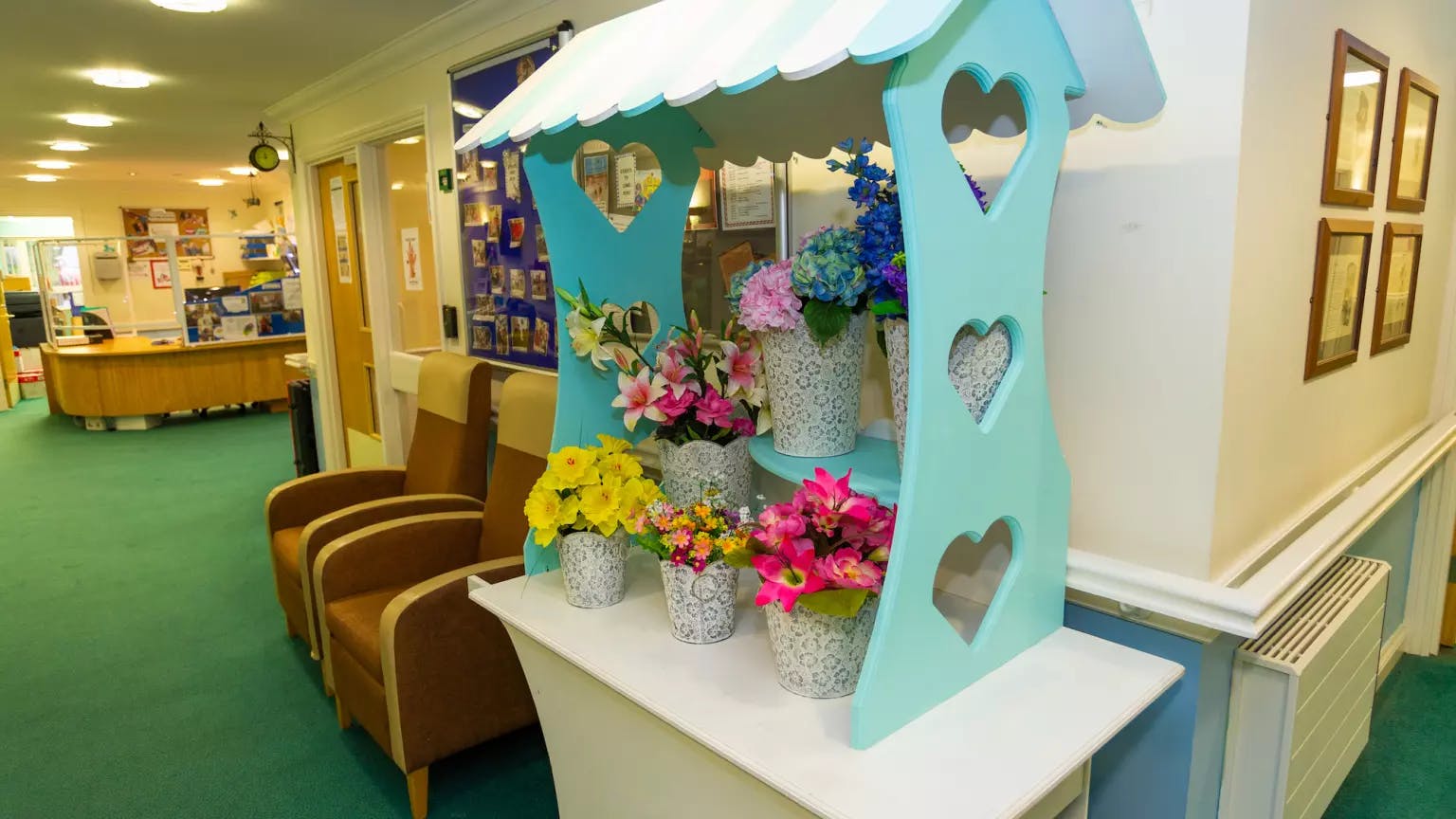 Hallway and reception area of Tye Green Lodge care home in Harlow, Essex
