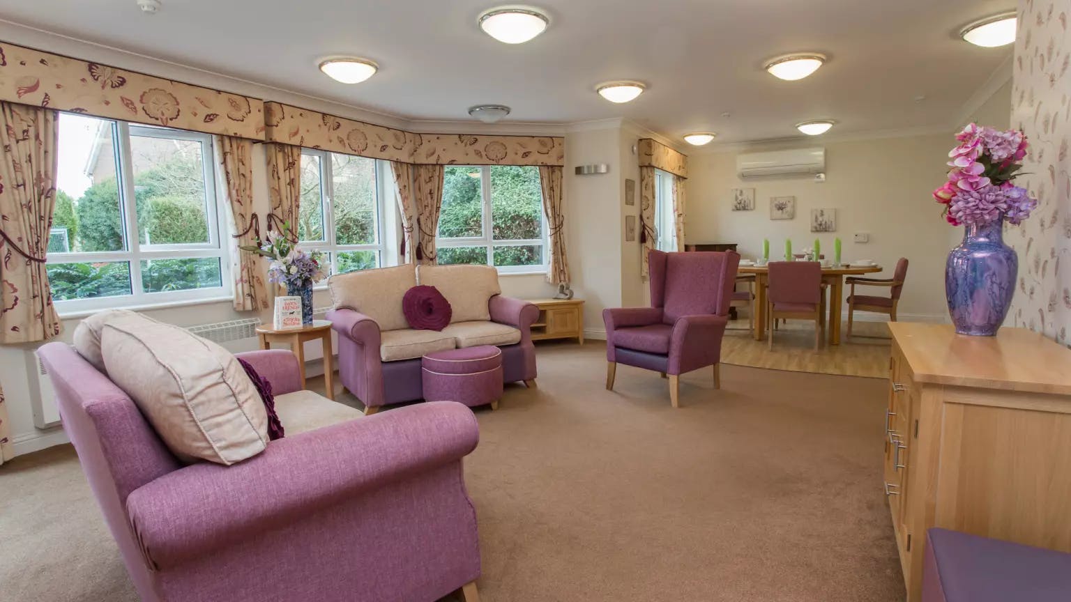 Lounge of Willow Court care home in Harpenden, Hertfordshire