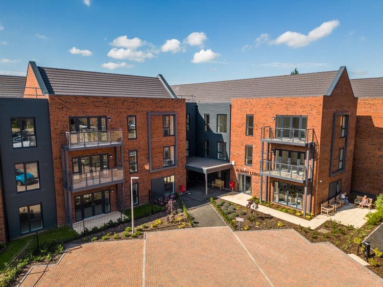 Exterior of Albany Lodge retirement development in Derby, Derbyshire